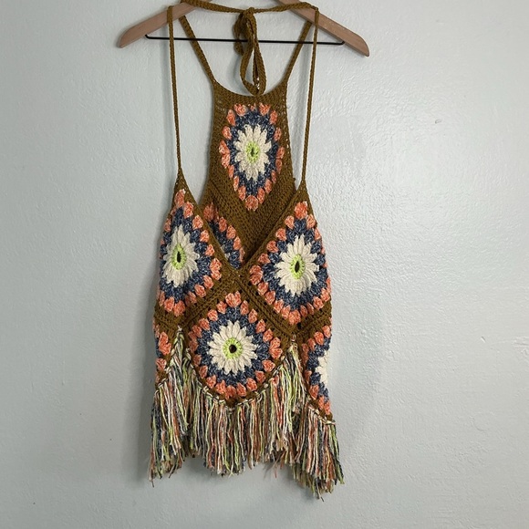 Free People Summer of Love crochet halter top with fringe size M/L - Picture 8 of 8